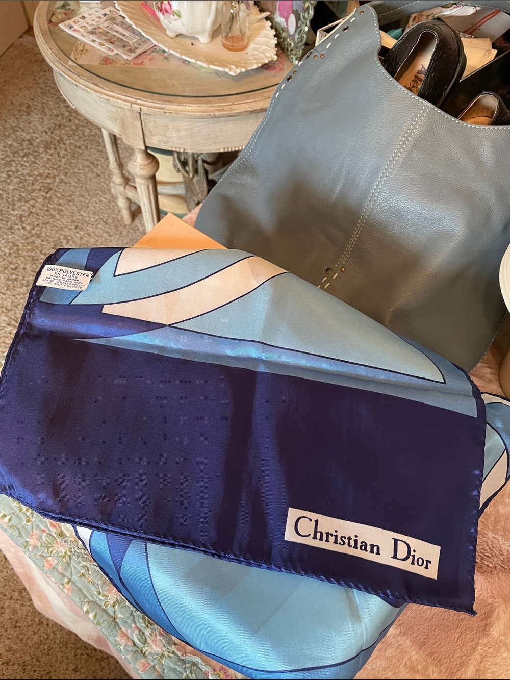 Christian Dior Blue Polyester Scarf - Graphic Navy & Light Blue